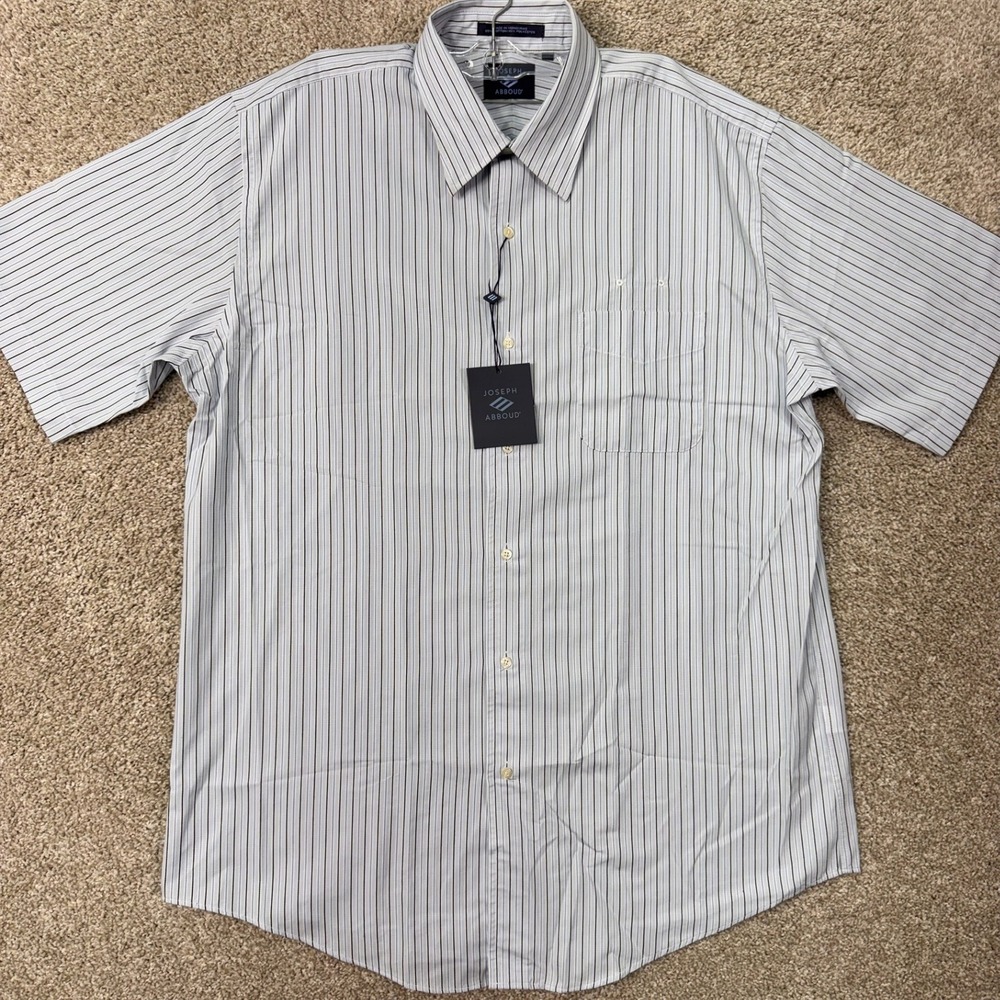 Joseph Abboud Shirt Mens 16.5 Short Sleeve Striped Blue White Button Down NEW